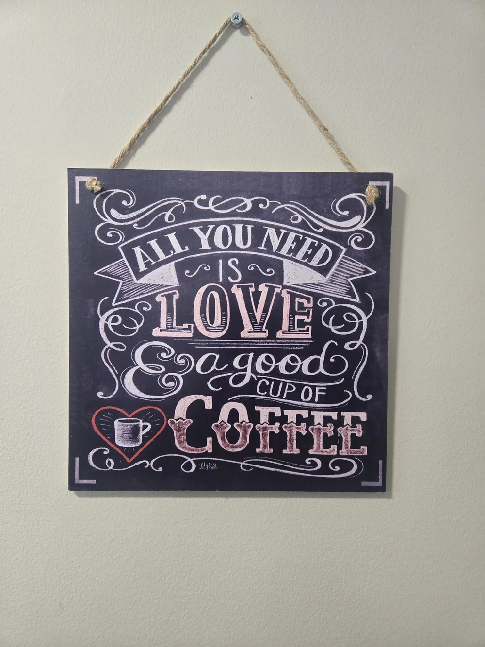 Chalkboard-Style 'Love & Coffee' Wall Plaque in Black and Pink